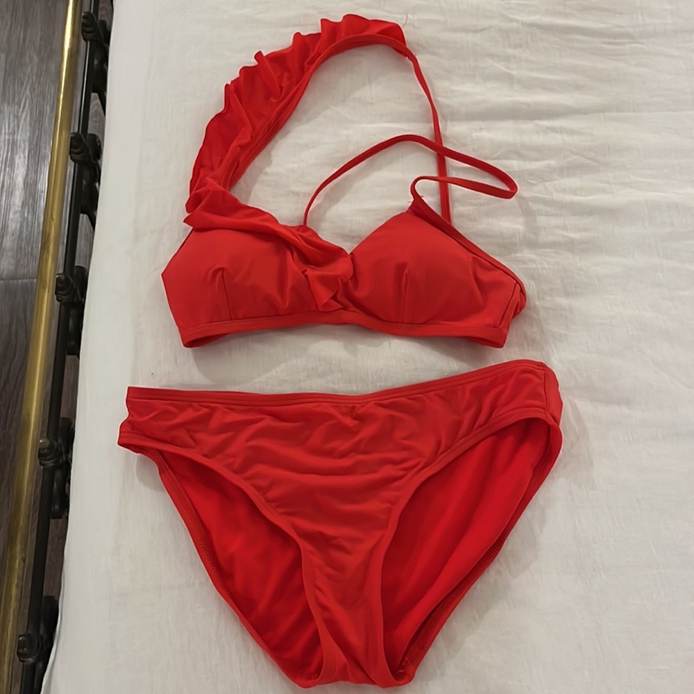 Kenneth Cole Reaction Red Ruffle One-Shoulder Bikini - Picture 5 of 10